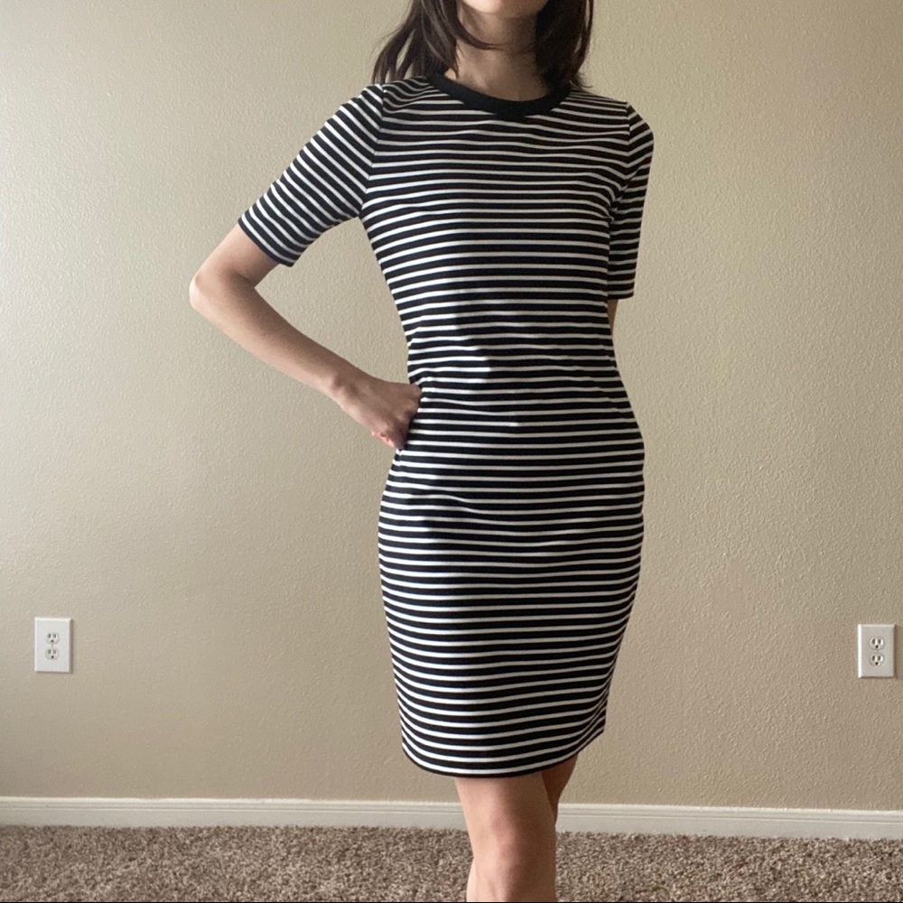 Michael Kors Black and White Striped Dress
